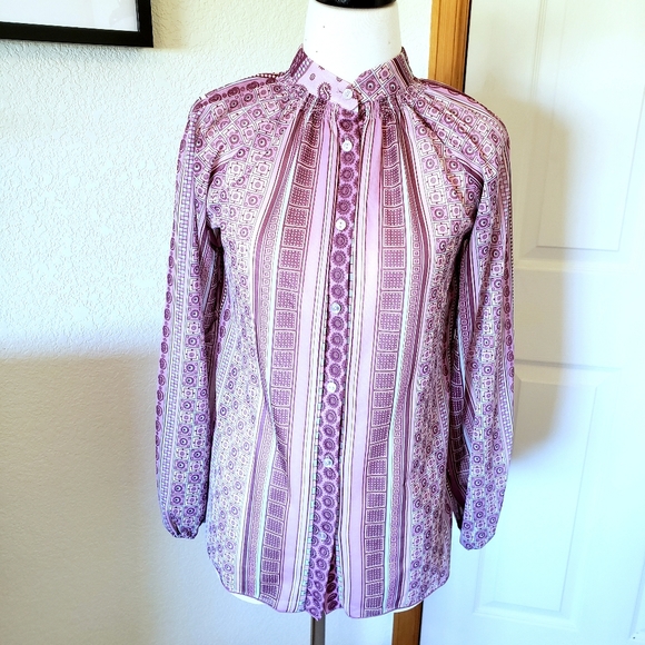 70s boho pink sheer button up blouse vintage - Picture 2 of 6